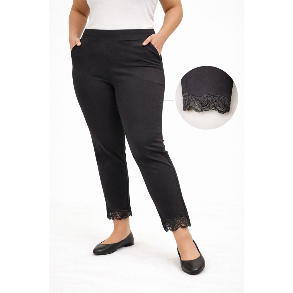 Chico’s Brigitte So Slimming Lace Hem Ankle Pants 12 NWT Black Office Siren